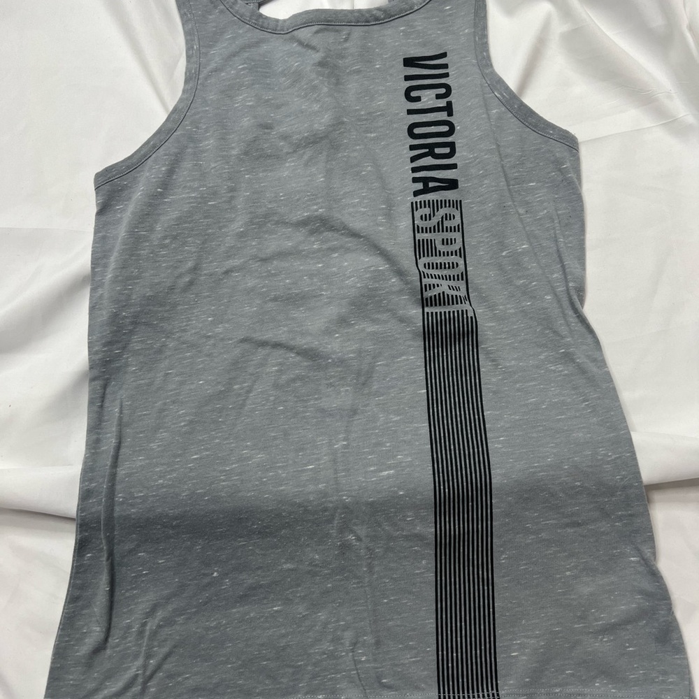 Victoria's Secret Gray Muscle Tee with Black Vertical Logo